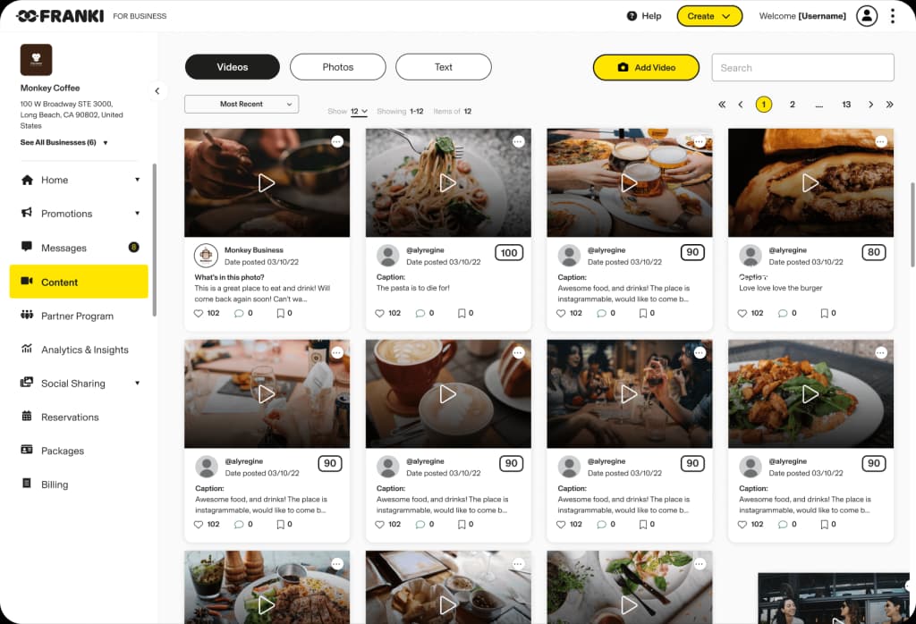 Content tab showing videos