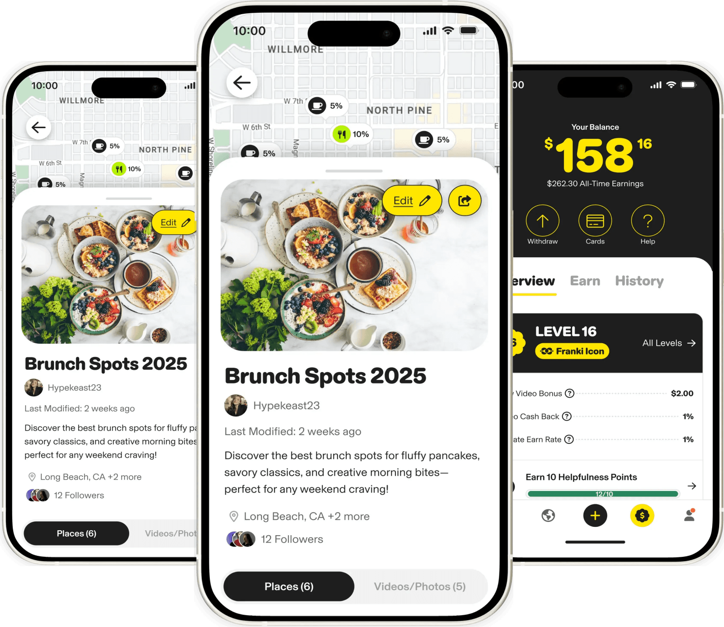 Franki app shown on three phones