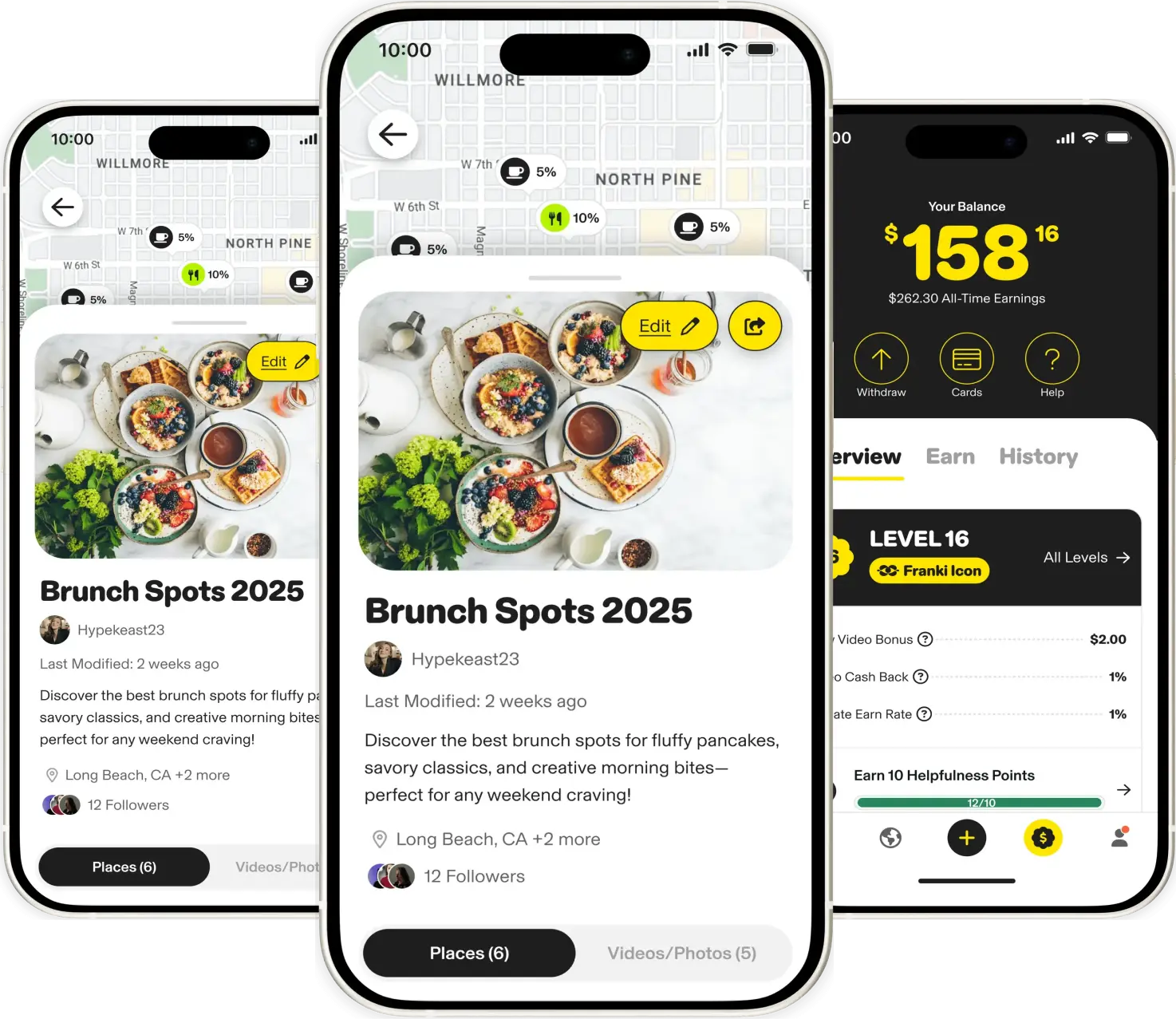 Franki app shown on three phones